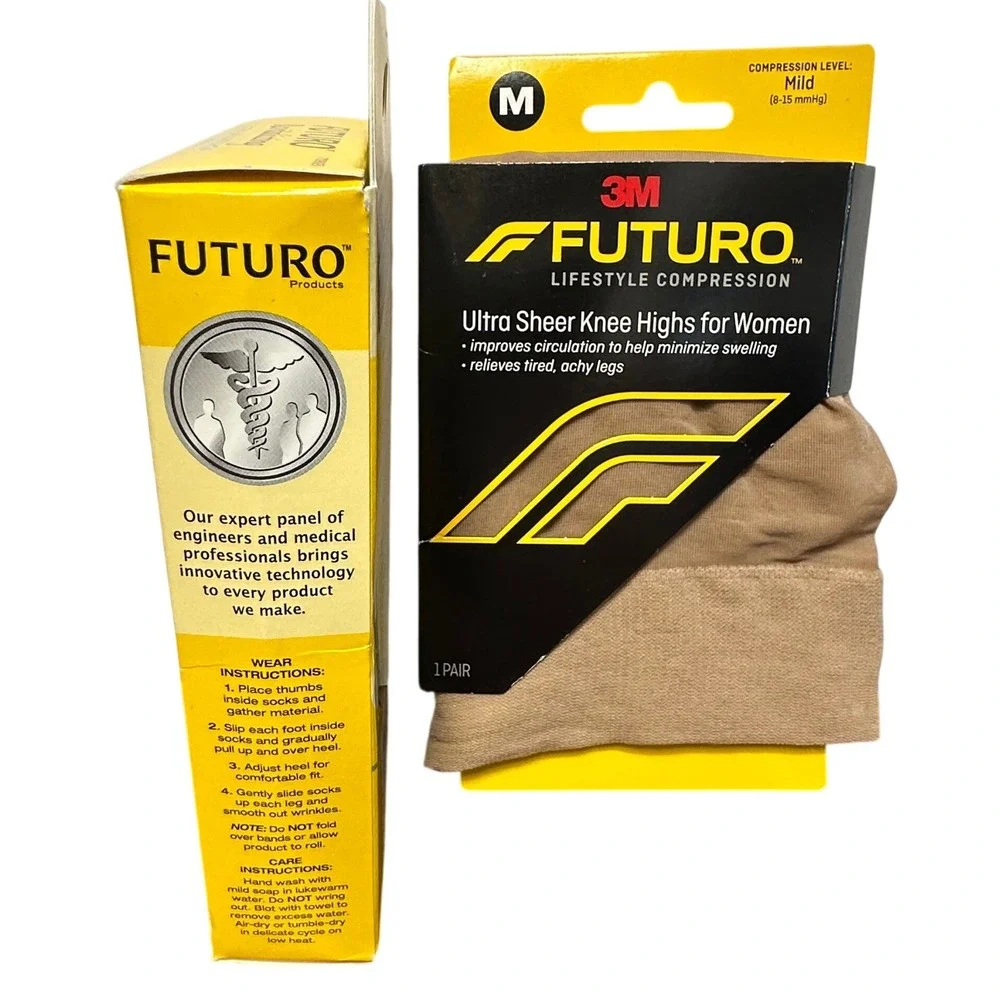 3M Futuro Compression Knee Highs Women Medium Nude‎ New 2pk Sheer Revitalizing